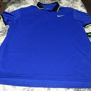 Nike Men's Royal Blue Polo with Black Collar and Neon Accent